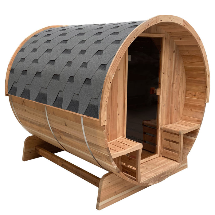 Aleko Outdoor Rustic Cedar Barrel Steam Sauna - 3-4 Person