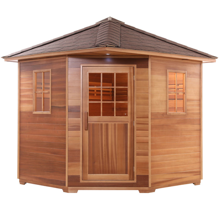 Aleko Canadian Red Cedar Wet Dry Outdoor Sauna with Asphalt Roof - 8 Person