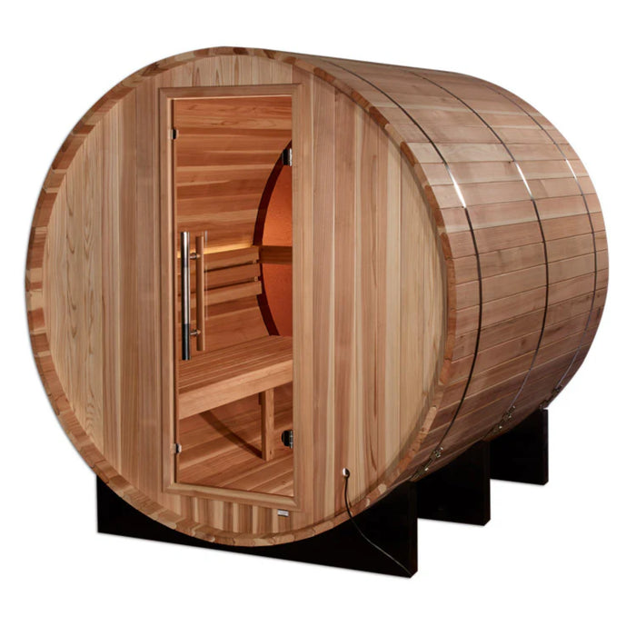 Golden Designs "Zurich" 4 Person Barrel with Bronze Privacy View - Traditional Sauna -  Pacific Cedar