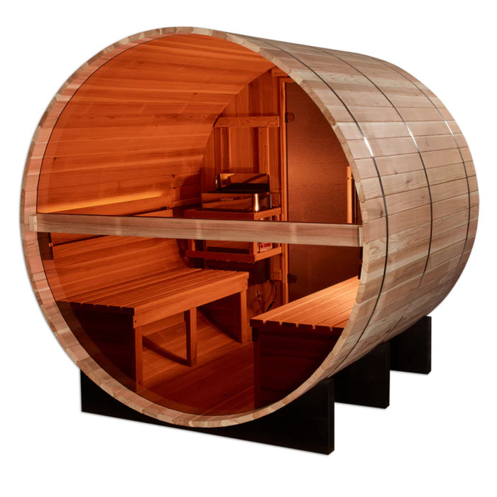 Golden Designs "Zurich" 4 Person Barrel with Bronze Privacy View - Traditional Sauna -  Pacific Cedar