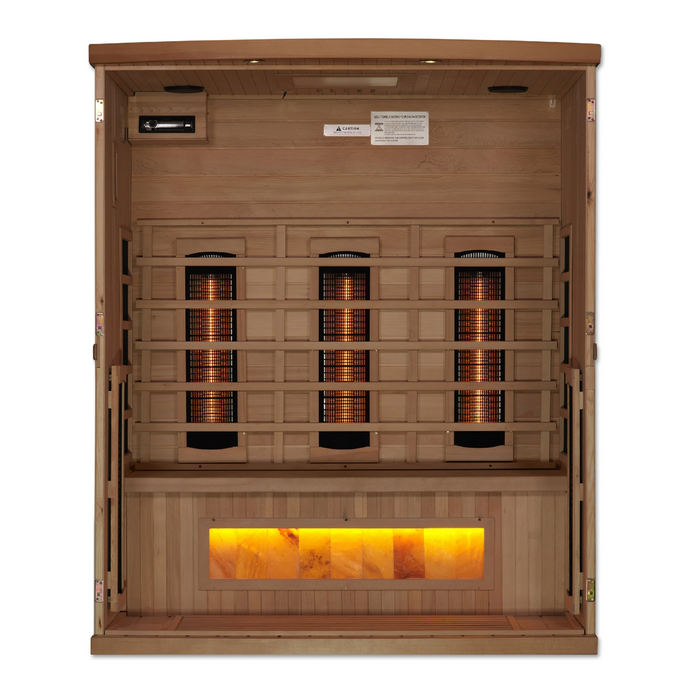 Golden Designs 3-Person "Reserve Edition" Full Spectrum Near Zero EMF FAR Infrared Sauna w/ Himalayan Salt Bar